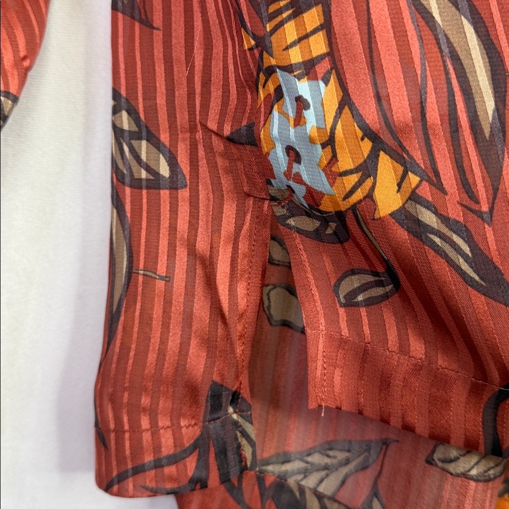 G By GIULIANA Floral Leaf Print Top Semi Sheer Long Sleeve Button Up Blouse - Picture 6 of 8